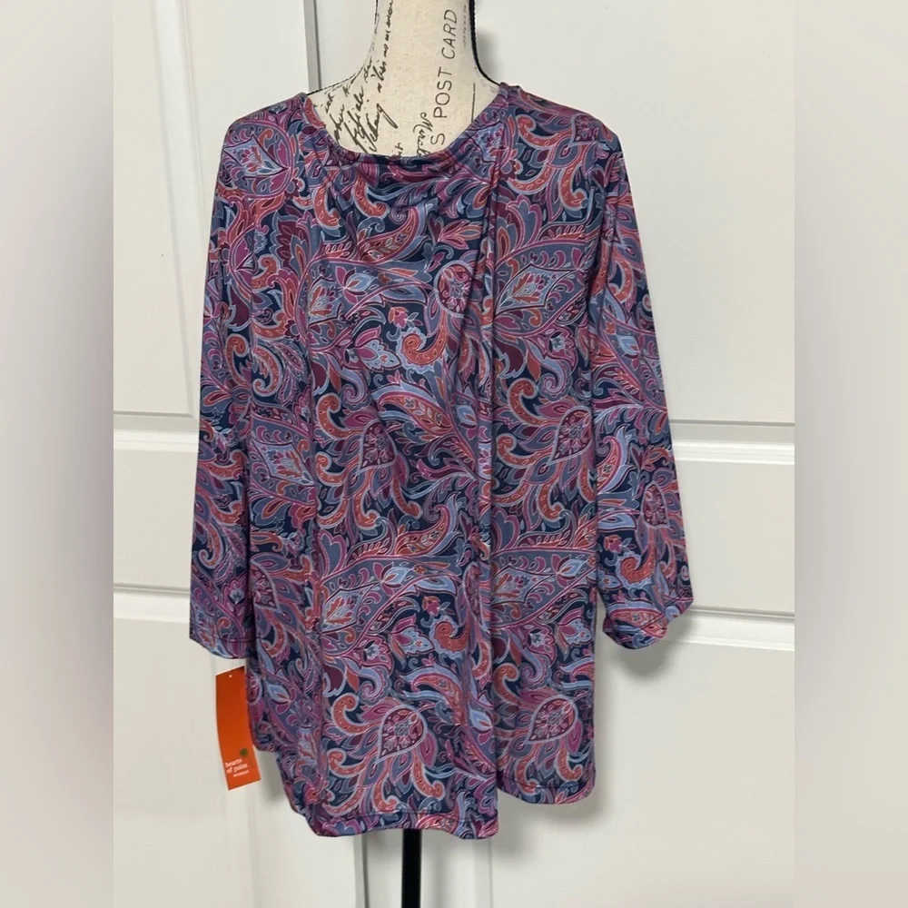 Hearts of Palm Paisley Blouse - Blue and Pink - Picture 5 of 9